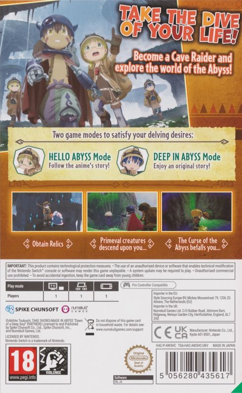 Back Cover for Made in Abyss: Binary Star Falling into Darkness (Nintendo Switch)