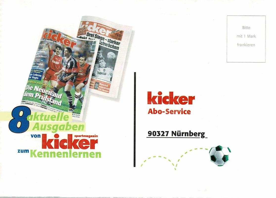 Advertisement for Kick Off 98 (Windows): Kicker Magazine - Back