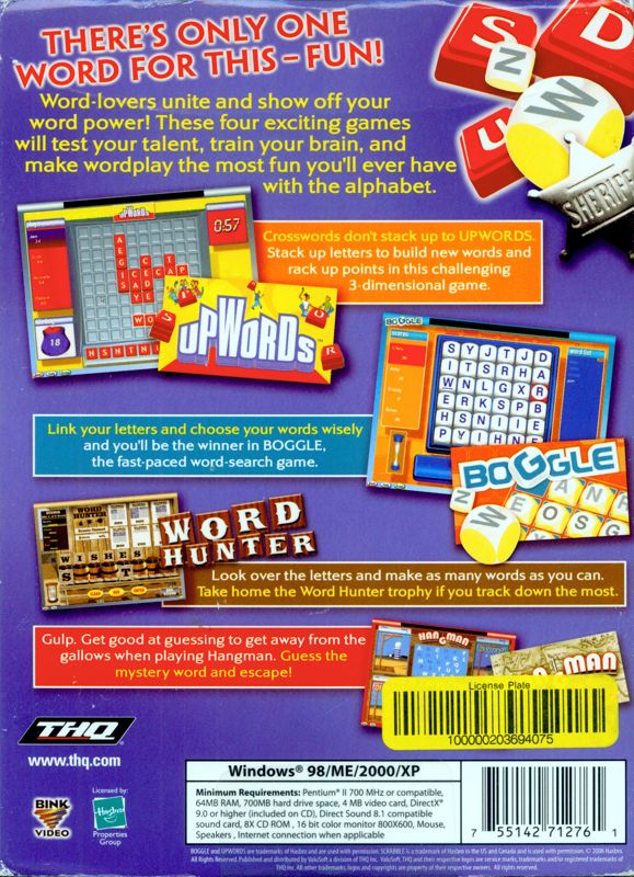Back Cover for UpWords, Boggle, Hangman & Word Hunter Collection (Windows)