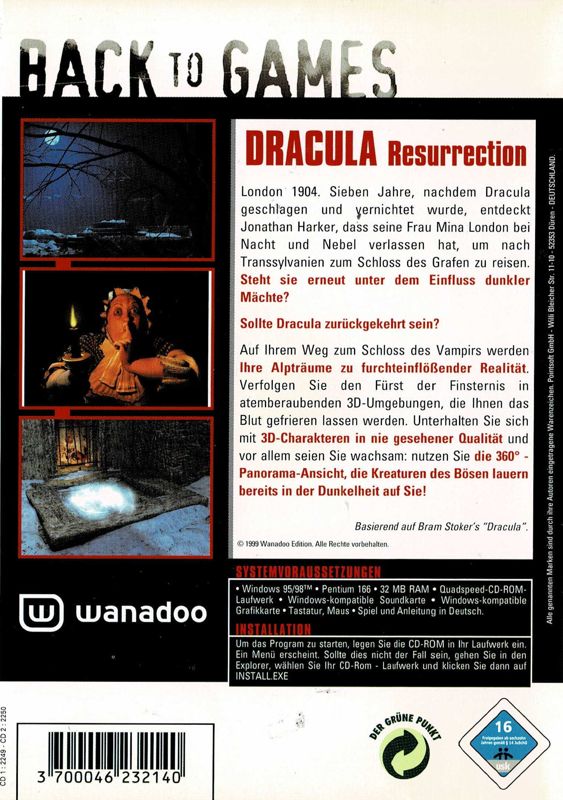 Back Cover for Dracula: The Resurrection (Windows) (Back to Games release)
