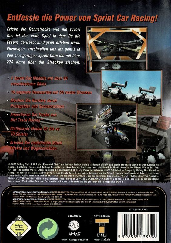 Back Cover for Dirt Track Racing: Sprint Cars (Windows)