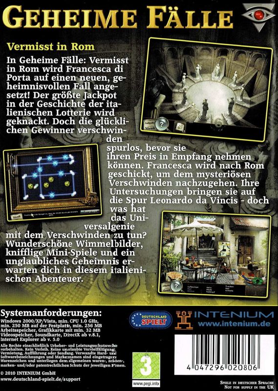 Back Cover for Insider Tales: Vanished in Rome (Windows)