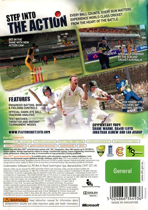 International Cricket 2010 cover or packaging material MobyGames