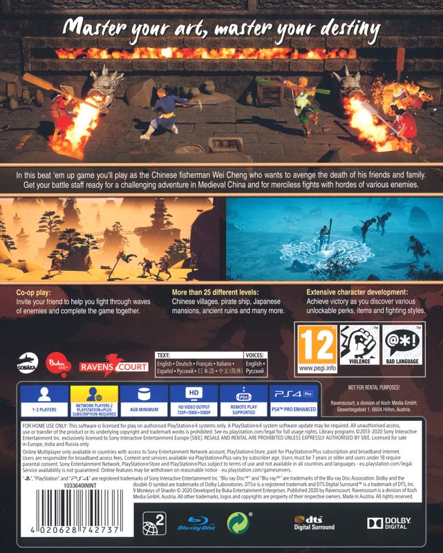 Back Cover for 9 Monkeys of Shaolin (PlayStation 4)