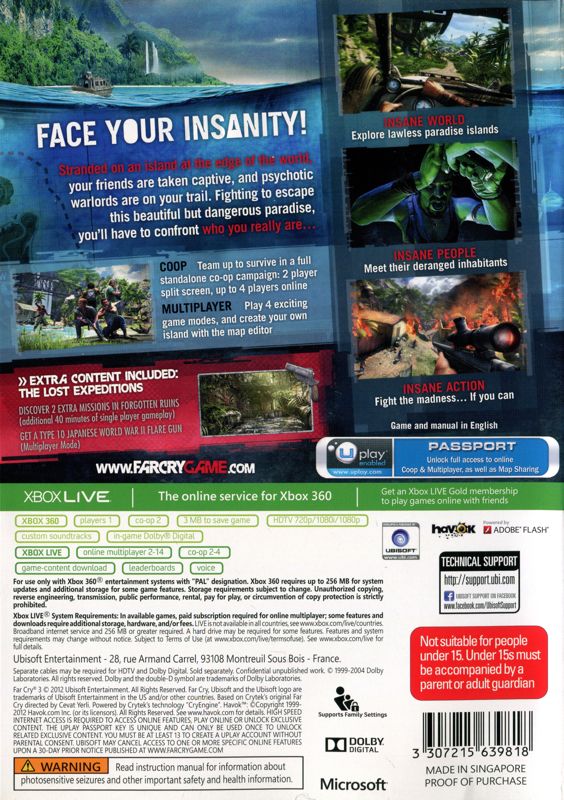 Back Cover for Far Cry 3 (The Lost Expeditions Edition) (Xbox 360)