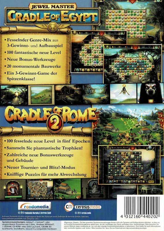 Back Cover for Jewel Master: Cradle of Egypt + Cradle of Rome 2 (Windows) (Software Pyramide release)