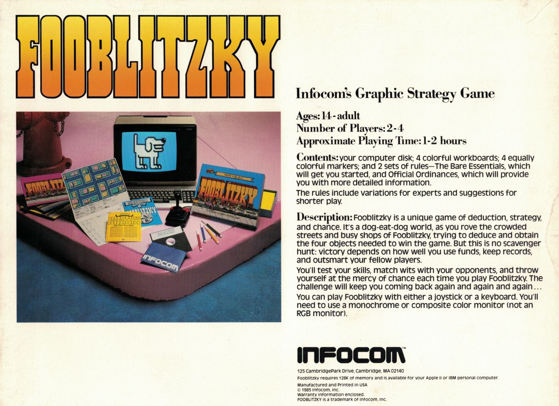 Back Cover for Fooblitzky (DOS) (5.25" floppy disk release)