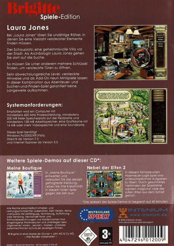 Back Cover for Laura Jones and the Gates of Good and Evil (Windows) (Brigitte Spiele-Edition release)