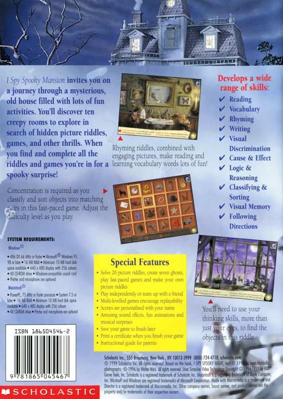 Back Cover for I Spy: Spooky Mansion (Macintosh and Windows)