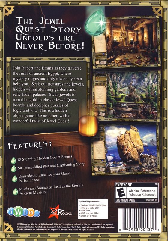 Back Cover for Jewel Quest Mysteries: Curse of the Emerald Tear (Windows)