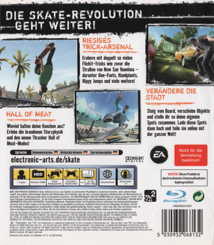 Back Cover for skate 2 (PlayStation 3)