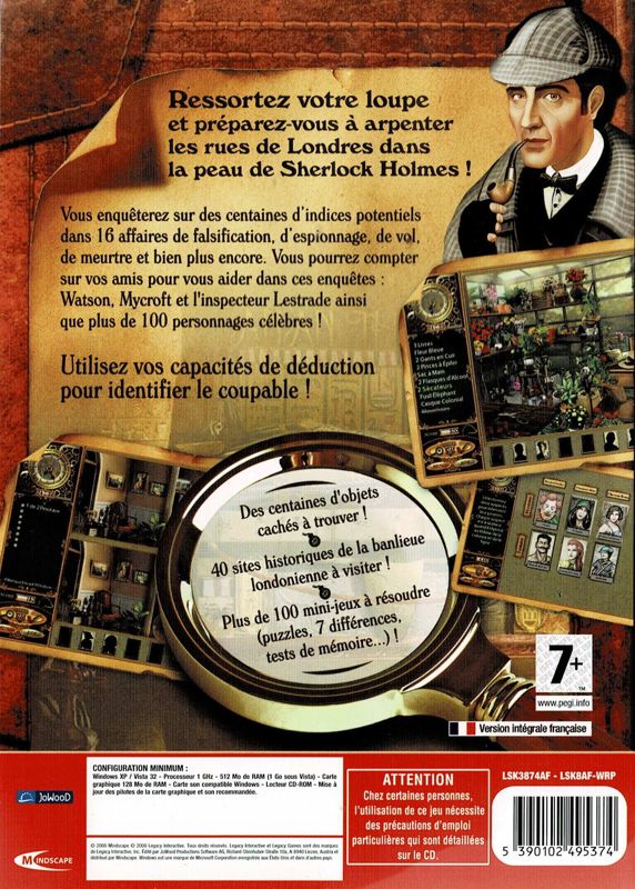 Back Cover for The Lost Cases of Sherlock Holmes (Windows)