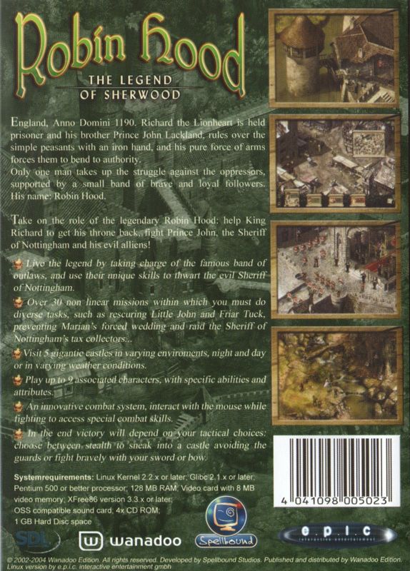 Back Cover for Robin Hood: The Legend of Sherwood (Linux)