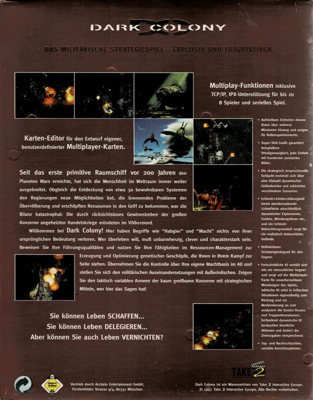 Back Cover for Dark Colony (Windows)