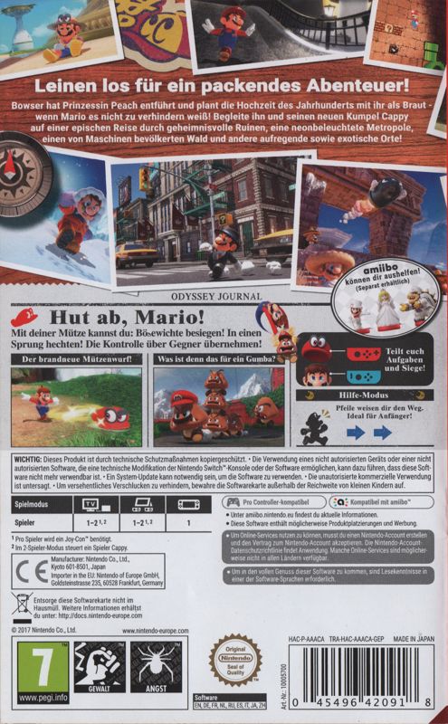 Back Cover for Super Mario Odyssey (Nintendo Switch)