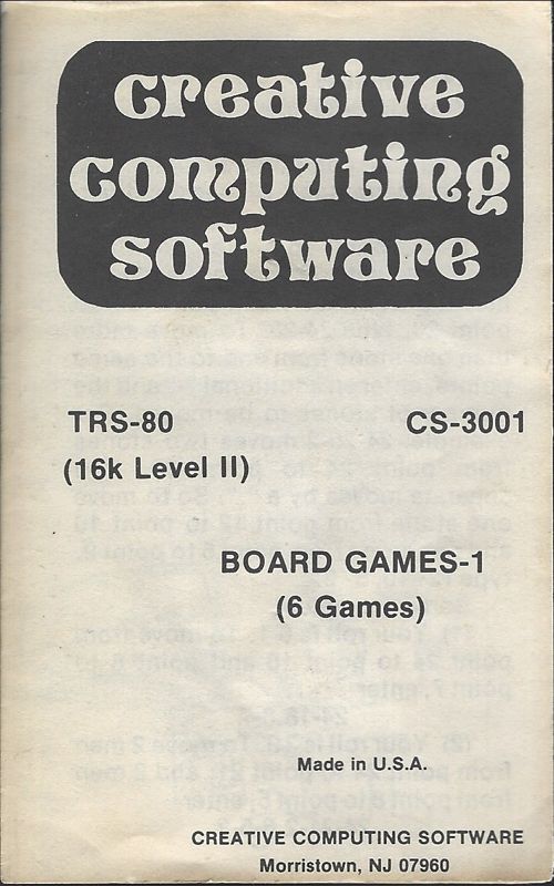 Manual for Board Games-1 (TRS-80)