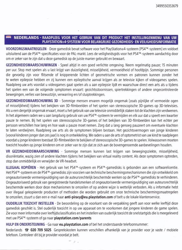 Extras for 2Dark (Limited Edition) (PlayStation 4): Warranty Flyer (Dutch)
