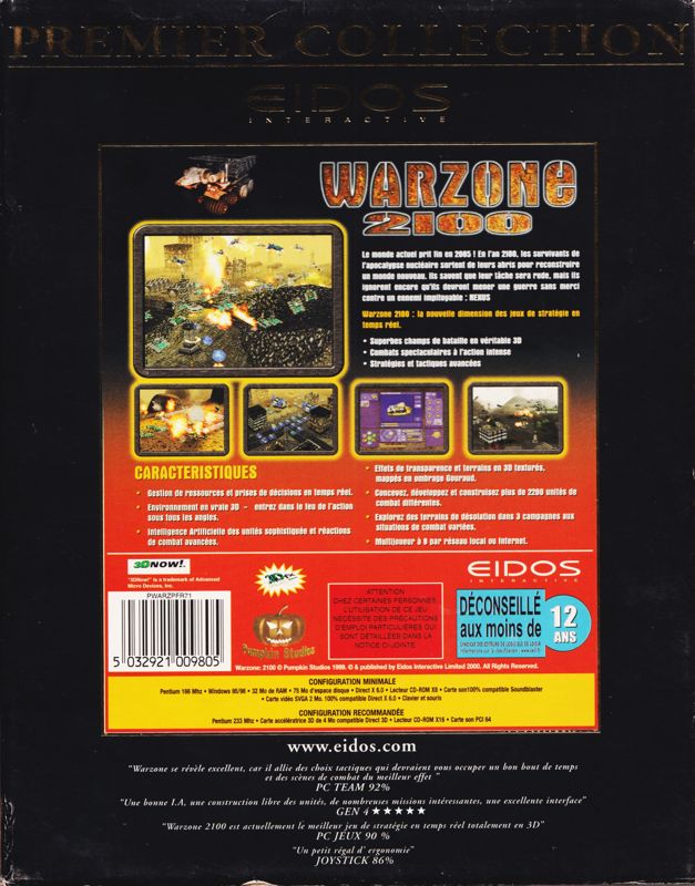 Back Cover for Warzone 2100 (Windows) (Premier Collection release (Eidos 2000))