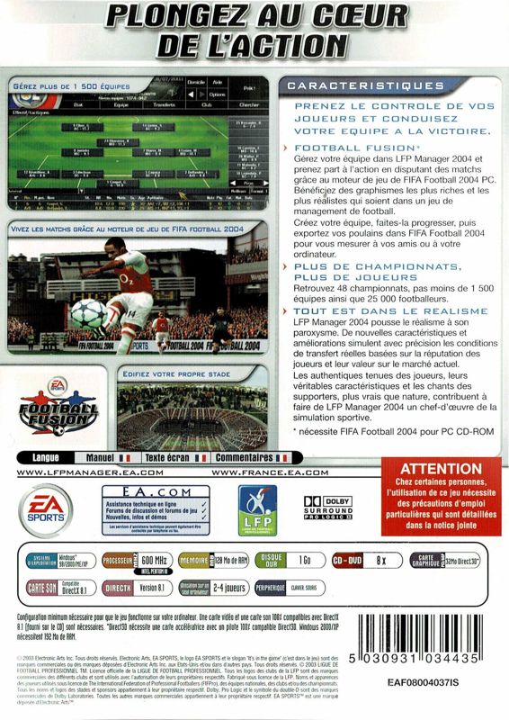 Back Cover for Total Club Manager 2004 (Windows)