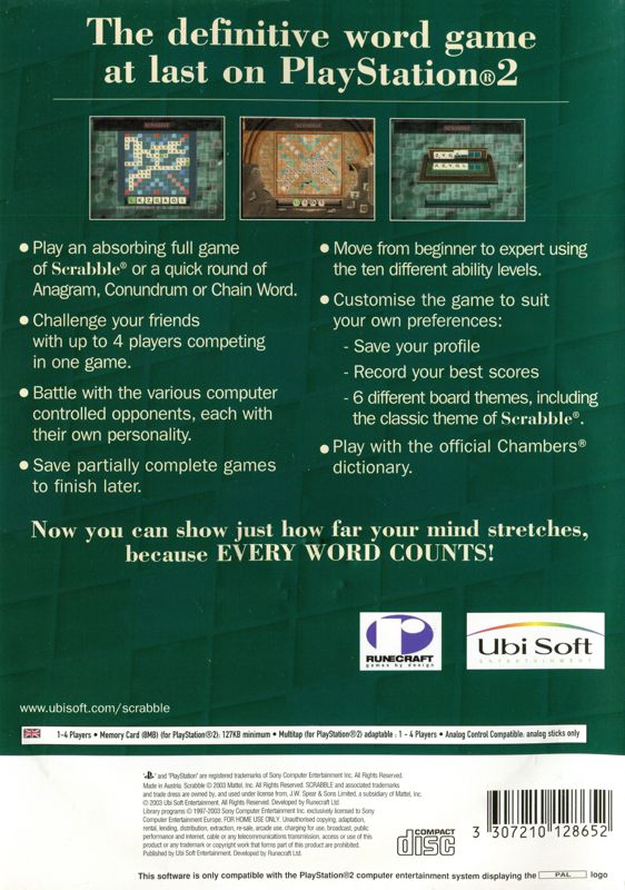 Back Cover for Scrabble: 2003 Edition (PlayStation 2)