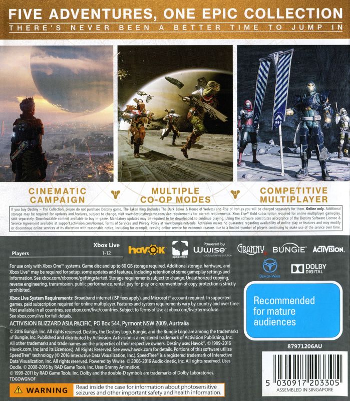 Back Cover for Destiny: The Collection (Xbox One)