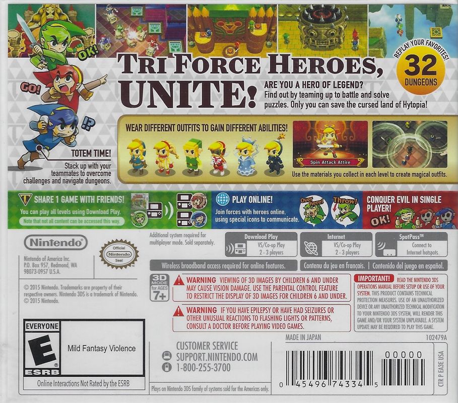 Back Cover for The Legend of Zelda: Tri Force Heroes (Nintendo 3DS)
