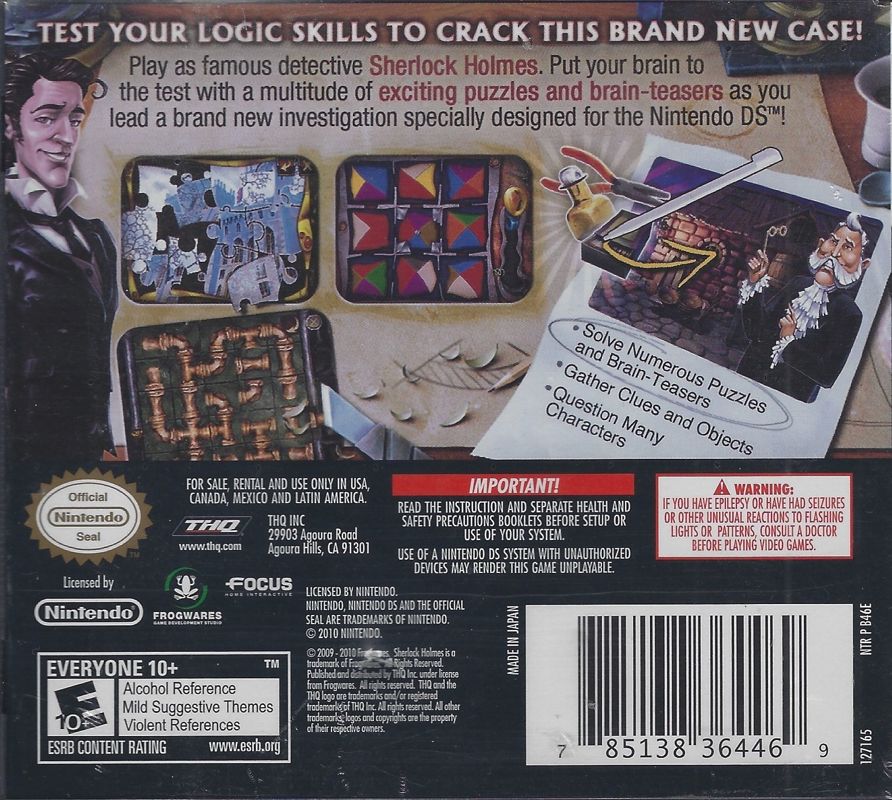 Back Cover for Sherlock Holmes and the Mystery of Osborne House (Nintendo DS)