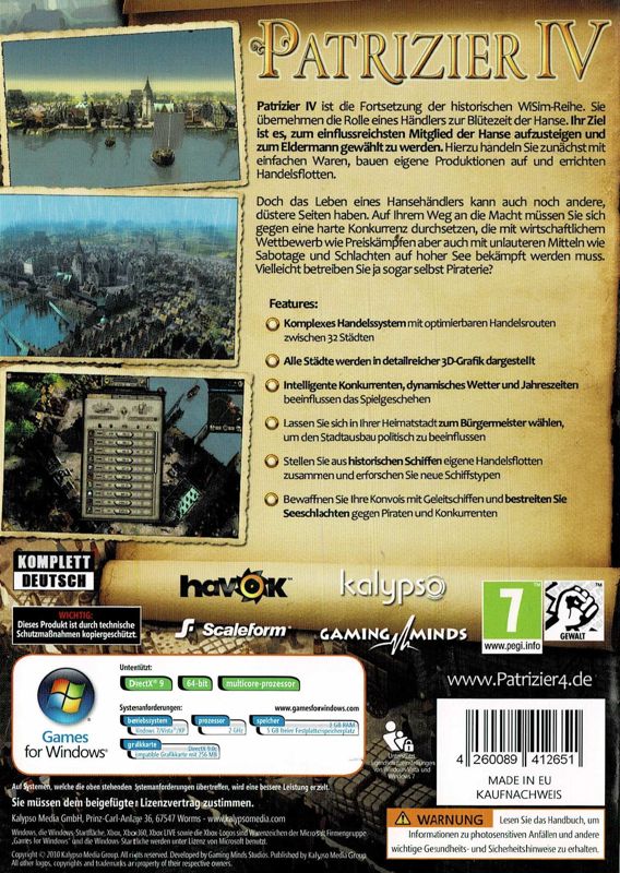 Back Cover for Patrician IV: Conquest by Trade (Windows)