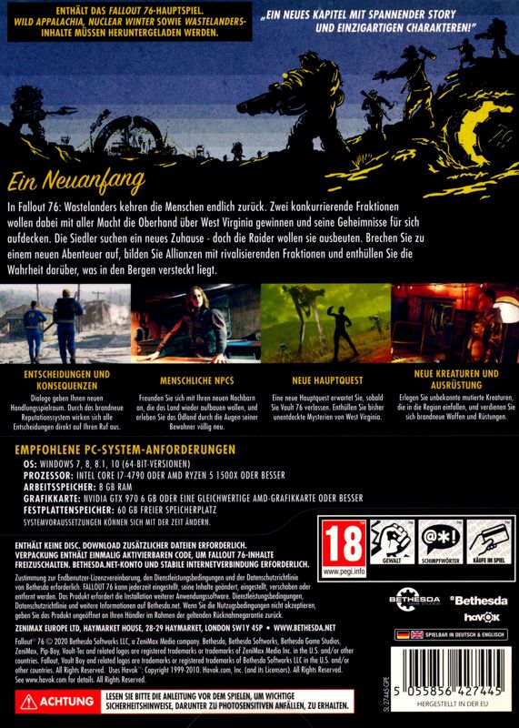 Back Cover for Fallout 76 (Windows) (Re-release)