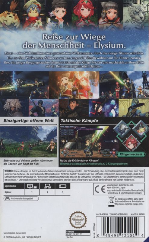 Back Cover for Xenoblade Chronicles 2 (Nintendo Switch)