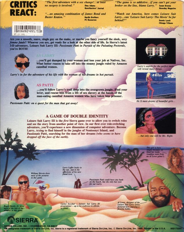 Back Cover for Leisure Suit Larry III: Passionate Patti in Pursuit of the Pulsating Pectorals (DOS)