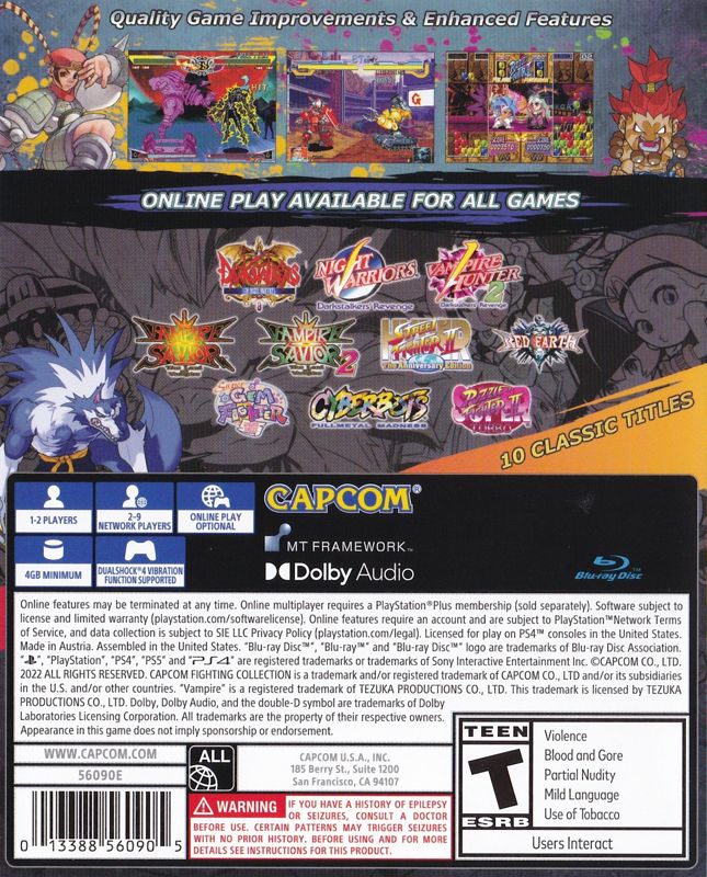 Back Cover for Capcom Fighting Collection (PlayStation 4)