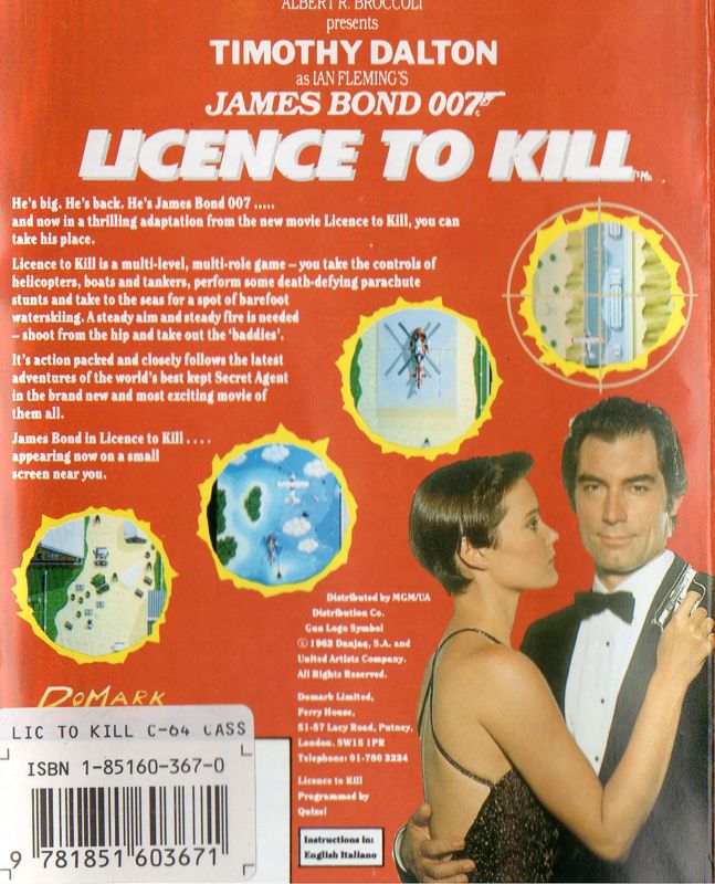 Back Cover for 007: Licence to Kill (Commodore 64)