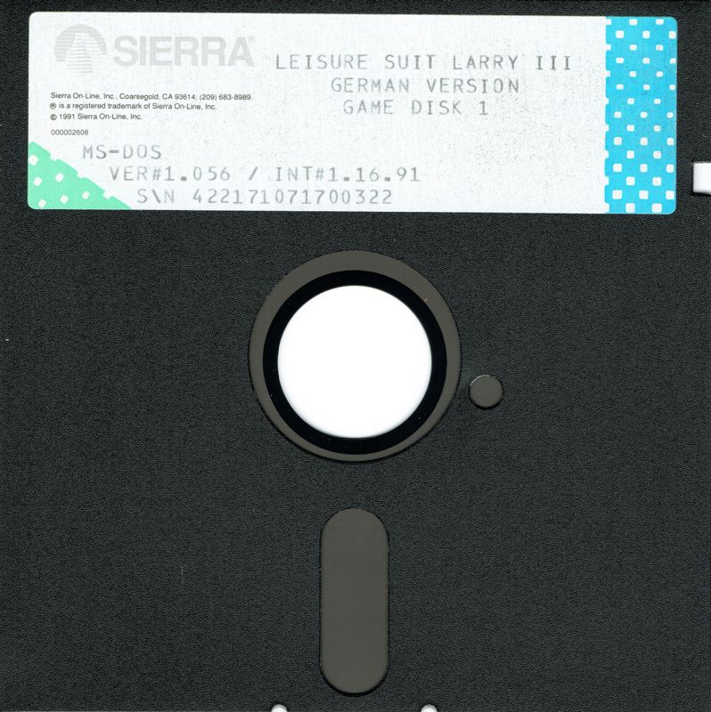 Media for Leisure Suit Larry III: Passionate Patti in Pursuit of the Pulsating Pectorals (DOS): 5.25'' Disk 1