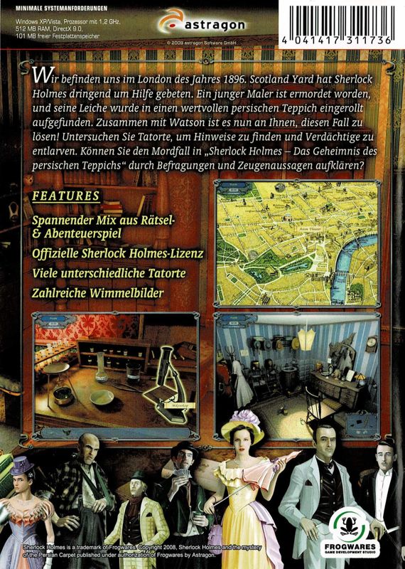 Back Cover for Sherlock Holmes: The Mystery of the Persian Carpet (Windows)