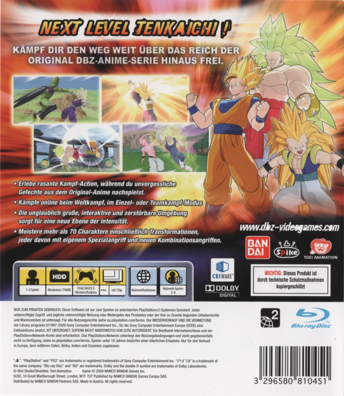 Back Cover for Dragon Ball: Raging Blast (PlayStation 3)