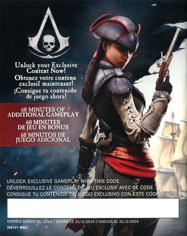 Manual for Assassin's Creed IV: Black Flag (PlayStation 4): Back (w/ DLC Code)