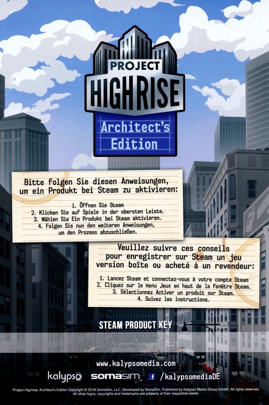 Other for Project Highrise: Architect's Edition (Macintosh and Windows): Installation Info Flyer with Game Code and Promotional for Kalypso Media - Front