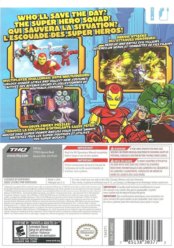 Back Cover for Marvel Super Hero Squad (Wii)