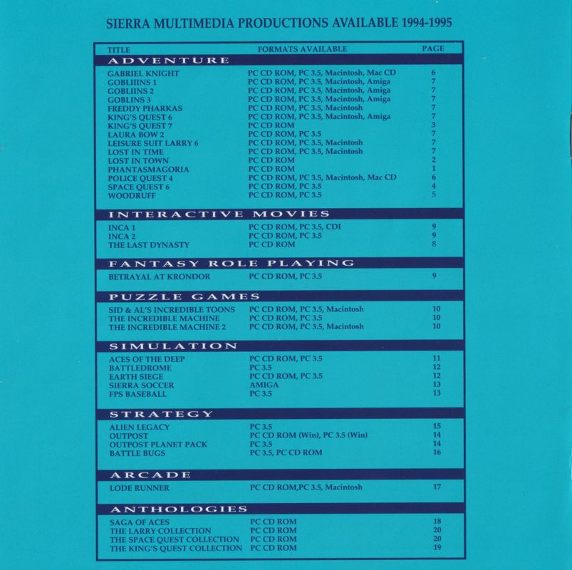 Advertisement for Roberta Williams' Phantasmagoria (DOS and Windows and Windows 3.x): Multimedia Catalogue 1994-1995 - Back