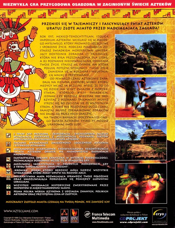 Back Cover for The Sacred Amulet (Windows) (Alternate cover with big sticker and slightly differently aligned top text label on the back cover.)