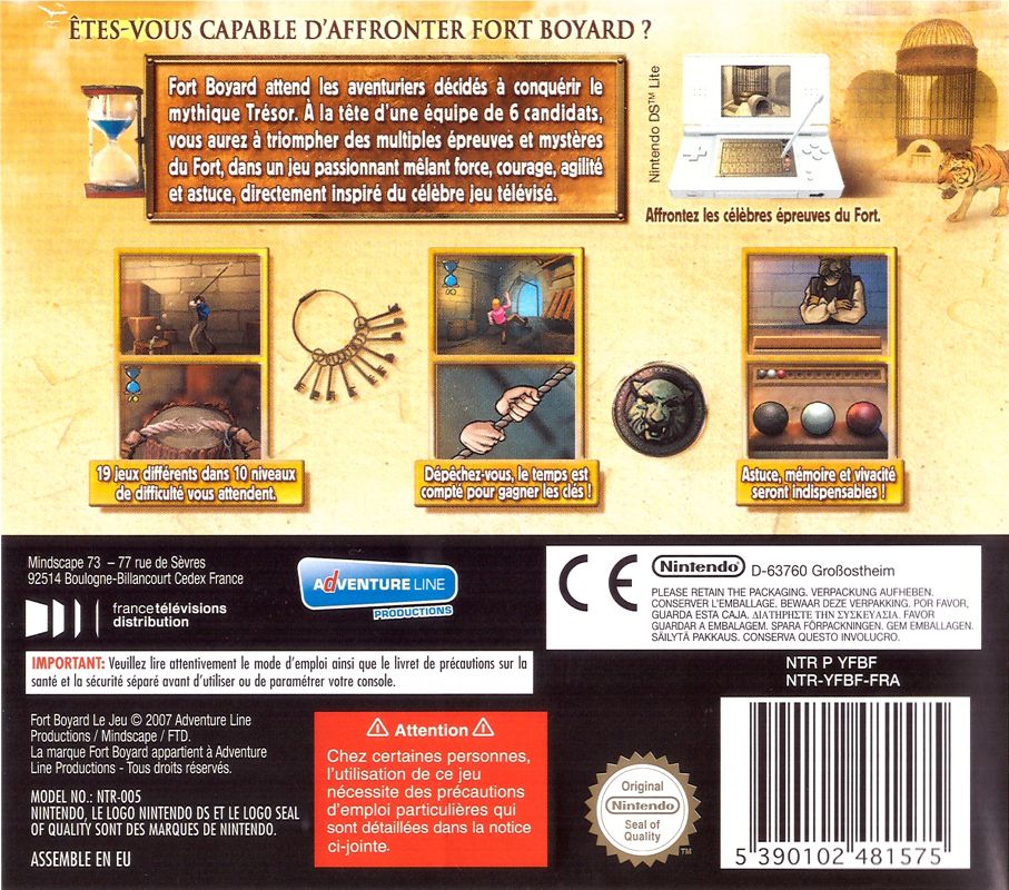 Back Cover for Fort Boyard: Le Jeu (Nintendo DS)