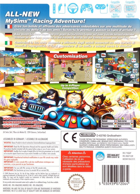 Back Cover for MySims: Racing (Wii)