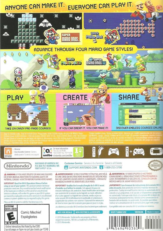 Other for Super Mario Maker (Wii U): Keep Case - Back
