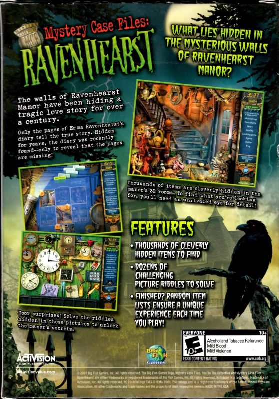 Back Cover for Mystery Case Files: Ravenhearst (Windows)