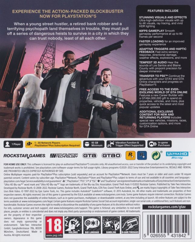 Back Cover for Grand Theft Auto V (PlayStation 5)