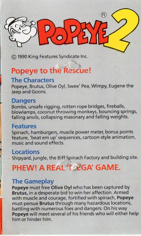 Inside Cover for Popeye 2 (Commodore 64)