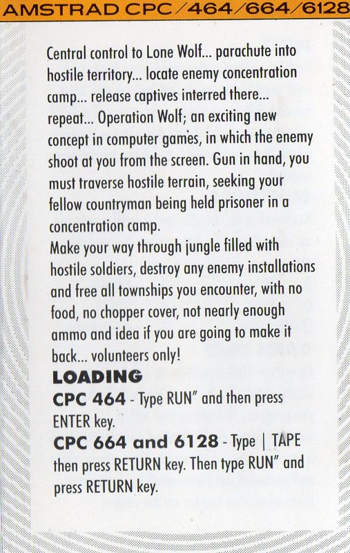 Inside Cover for Operation Wolf (Amstrad CPC) (Hit Squad budget release)