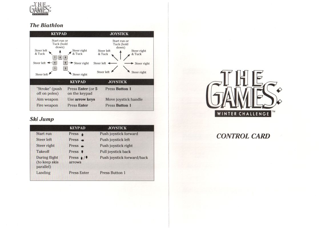 Reference Card for The Games: Winter Challenge (DOS) (Dual media (3.5"/5.25" floppy) release): Front