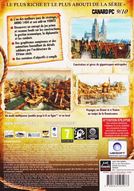 Back Cover for Anno 1404: Gold Edition (Windows) (Just For Gamers release)
